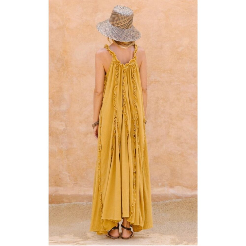 Free People Mckinley Ruffle Maxi Dress, Boho Chic Summer Staple, Banana Yellow S - Picture 2 of 10
